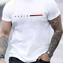 Camiseta holgada de verano 100% algodón para hombre, camiseta informal ajustada con estampado de letras creativas de París, cuello redondo, manga corta - online store