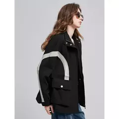 Imagen de TOYOUTH chaqueta de mujer abrigo 2025 primavera nuevo contraste empalme cremallera cáqui cárdigan rompevientos abrigo