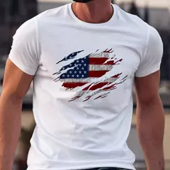 Camiseta de manga corta con cuello redondo y estampado de bandera americana para hombre, 100% algodón, talla grande, informal, de verano on internet