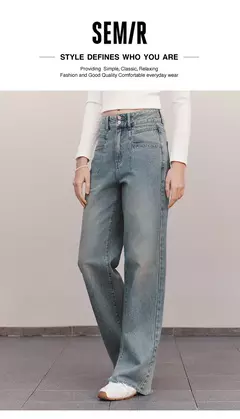 Semir Jeans Mujer Pantalones largos hasta el suelo de algodón puro Laid-back 2025 Nueva primavera Pantalones anchos de cintura alta Moda y fresco - Eleganzie