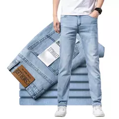 2025 marca Top estilo clásico hombres Primavera Verano Jeans negocios Casual azul claro estiramiento algodón Denim pantalones masculinos