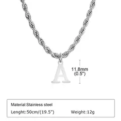 Vnox Collares iniciales para mujeres y hombres, colgante con dije del alfabeto de letras A-Z de acero inoxidable con cadena de cuerda trenzada, collar unisex - Eleganzie