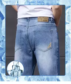 Primavera Verano hombres Color sólido lavado azul claro negocios Casual versátil suave transpirable suelto recto pantalones elásticos para hombres