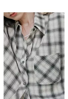 TOYOUTH, blusa de manga larga para mujer, camisa informal con cuello vuelto Retro a cuadros de algodón, primavera 2025, Tops - Eleganzie