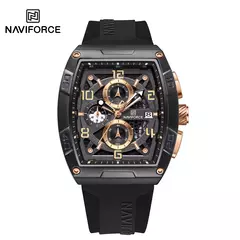 Marca de moda NAVIFORCE, relojes de cuarzo con diseño dorado para hombre, reloj de pulsera informal para hombre, reloj multifunción de PU resistente al agua de gran diámetro - Eleganzie