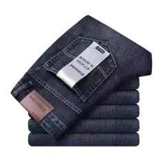 2025 moda cuatro estaciones clásico azul negro trabajo pantalones vaqueros hombres Jeans Casual recto estiramiento ropa de marca masculina on internet