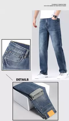 Pantalones vaqueros informales elásticos de algodón puro para hombre, pantalones de pierna ancha rectos holgados clásicos, pantalones vaqueros lavados de marca de alta calidad