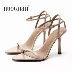 2023 sandalias de mujer con correa en el tobillo, moda de verano, sandalias de gladiador sexis de tacón alto fino, zapatos de tacón para vestido de fiesta de banda estrecha
