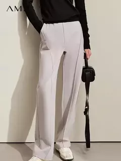 AMII minimalismo 2024 primavera nuevo Arco Split pantalones casuales de las mujeres de cintura alta pantalones de plátano básico femenino pantalones sueltos 12421059