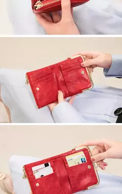 MIYIN-cartera pequeña de cuero para mujer, monedero Vintage plegable, compacto, con cremallera y cierre de beso