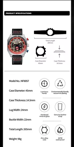 NAVIFORCE, relojes deportivos multifunción resistentes al agua para hombre, reloj de pulsera cuadrado luminoso analógico de cuarzo de marca de lujo de cuero de moda - comprar en línea