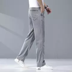 Image of 2025 verano fino hombres Lyesel suave caída moda pantalones vaqueros sueltos rectos negocios Casual pantalones de seda hielo ropa de marca