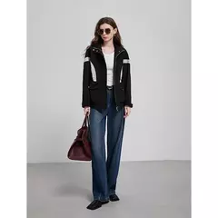 TOYOUTH chaqueta de mujer abrigo 2025 primavera nuevo contraste empalme cremallera cáqui cárdigan rompevientos abrigo - tienda en línea