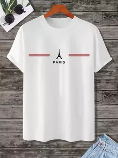 Camiseta de manga corta con cuello redondo para hombre, 100% algodón, talla grande, cómoda, con estampado de letras PARIS, ajustada, informal, deportiva