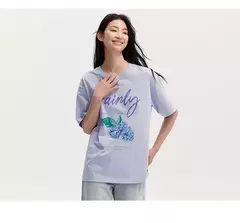 Semir-Camiseta de manga corta para mujer, Top de longitud media con hombros caídos, holgado e informal, con estampado de frutas y letras, novedad de verano 2024 en internet