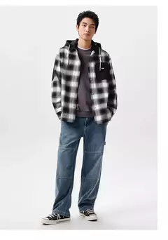 Image of Semir prendas de vestir exteriores para hombre 2024 primavera nuevo Patchwork contraste Color a cuadros Top desmontable con capucha de moda