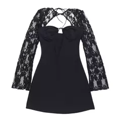 Nuevo Mini vestido Sexy para mujer Primavera Verano Tie-up encaje Patchwork ceñido al cuerpo vestidos de manga larga vestido sin espalda para fiesta Club