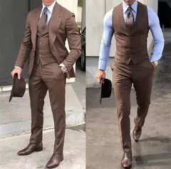 Trajes de esmoquin de boda elegantes, traje de novio ajustado de 3 piezas para hombres, traje de padrino de boda, negocio Formal barato para hombre (chaqueta + chaleco + pantalones) - online store