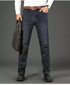 2025 moda cuatro estaciones clásico azul negro trabajo pantalones vaqueros hombres Jeans Casual recto estiramiento ropa de marca masculina - online store