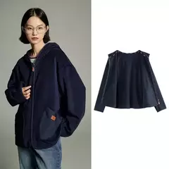 Toyouth-Chaqueta de terciopelo de doble cara para mujer, abrigo holgado grueso con capucha de manga larga para invierno, Tops informales versátiles con bolsillo de retales 2024