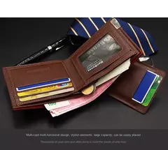 Imagen de Moda masculina Cartera de cuero PU tarjetero corto monedero para hombres diseñador de lujo billetera masculina portátil pequeño tarjetero carteras
