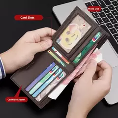 Cartera de cuero con protección RFID para hombre, monedero pequeño de cuero de vaca para negocios, regalos de moda para padre - tienda en línea