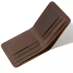 Imagen de Cartera de cuero genuino de vaca para hombre, monedero pequeño plegable Horizontal hecho a mano, diseño Simple, 100%