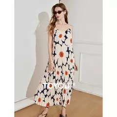 TOYOUTH-vestido con tirantes para mujer, novedad de primavera 2021, vestido recto sin mangas con estampado plisado para vacaciones y sol