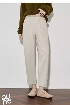 TOYOUTH, pantalones informales de lana para mujer, Otoño Invierno 20224, nueva cintura media, pantalones Harem ajustados y gruesos cálidos hasta el tobillo - Eleganzie