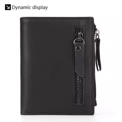Imagen de Cartera corta de cuero genuino a la moda para hombre con cremallera, cartera de diseño de lujo RFID para hombre, tarjetero de alta calidad