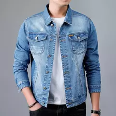 Nueva chaqueta vaquera de algodón informal para hombre de primavera, abrigo vaquero azul Retro lavado ajustado a la moda de estilo clásico, ropa de marca masculina on internet