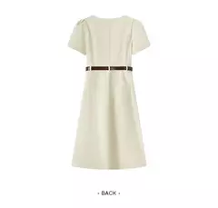 Semir-vestido Midi con abertura y escote cuadrado para mujer, traje utilitario lavado con sal, Estilo Vintage, verano, 2024 - online store