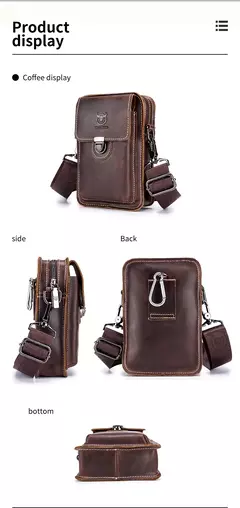 BULLCAPTAIN, riñonera de cuero Crazy Horse para hombre, bolsa para teléfono, riñonera pequeña para hombre, bolso con cinturón para el pecho, mochila YB075 - Eleganzie