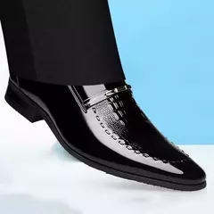 Imagen de Zapatos de vestir clásicos para hombre, zapatillas formales informales de negocios de cuero de cocodrilo, zapatos Oxford para fiesta de boda y oficina de talla grande
