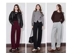 Imagen de TOYOUTH pantalones de chándal informales de lana para mujer 2024 Otoño e Invierno nueva cintura elástica Ankela pantalones largos de plátano cálidos gruesos rojos