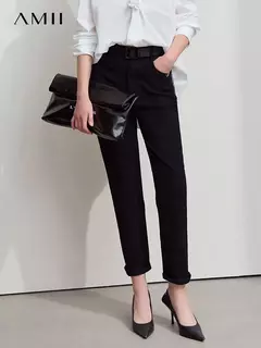 Amii 2025 primavera Casual Slim mujeres Jeans pantalones elásticos de cintura algodón Jeans cónicos moda alta calidad DenimTrousers 12541126