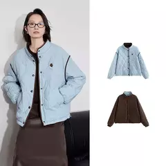 TOYOUTH-abrigo grueso de algodón para mujer, chaqueta elegante con empalme de Color contrastante y cuello de solapa de manga larga para invierno 2024 - Eleganzie