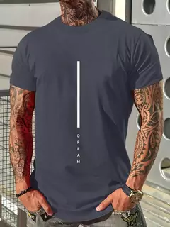 Camiseta holgada de verano 100% algodón con estampado de letras DREAM para hombre, camiseta deportiva informal ajustada con cuello redondo y manga corta - Eleganzie