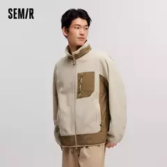 Semir-Chaqueta de forro Polar antiestática para hombre, abrigo peludo suelto, Patchwork en contraste, estilo exterior, invierno, 2024 - online store
