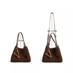 Imagen de Bolso de hombro tipo bandolera de piel de ante de lujo, bolso tipo cubo tipo cesta de compras de alta calidad, bolso marrón clásico de moda para mujer