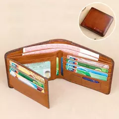 Cartera corta triple con protección RFID para hombre, monedero con Clip para billetes de cuero genuino de vaca Horizontal, regalos