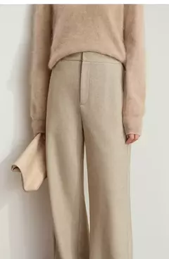 Image of AMII-pantalones minimalistas de punto en espiga para mujer, pantalón de pierna ancha de cintura alta, informal, para ir al trabajo, invierno, 2024 12444064