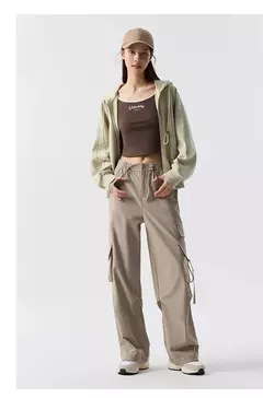 Imagen de Semir-pantalones informales para mujer, pantalón de pierna ancha con cordón, estilo callejero americano, Individual, moderno y fresco, primavera