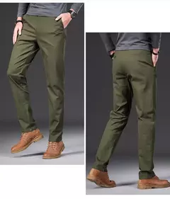 Pantalones informales 97% algodón para hombre, moda de otoño, cómodos, elásticos, ajustados, rectos, de negocios, negro, verde militar, caqui - buy online