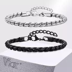 Vnox Punk hombres pulseras de cadena de eslabones de serpiente, pulsera de cadena brillante de acero inoxidable trenzado de Color negro plateado, joyería de uso cómodo