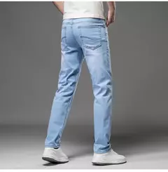 2025 marca Top estilo clásico hombres Primavera Verano Jeans negocios Casual azul claro estiramiento algodón Denim pantalones masculinos - Eleganzie
