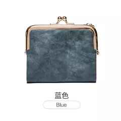 Imagen de MIYIN-cartera pequeña de cuero para mujer, monedero Vintage plegable, compacto, con cremallera y cierre de beso