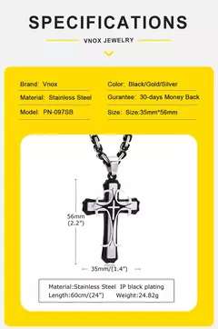 Vnox-collar con Cruz para hombre, cadena Bizantina de 4MM, colgante de crucifijo católico de acero inoxidable Punk Rock, joyería religiosa