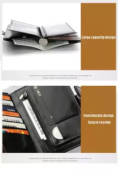 Cartera de cuero para pasaporte de alta capacidad para hombre, múltiples ranuras para tarjetas y una ventana de identificación transparente, bolso para tarjetas de visita Vintage - Eleganzie