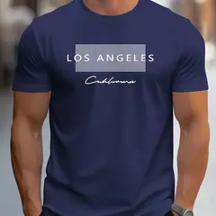 Camiseta holgada de verano 100% algodón para hombre, camiseta de manga corta con estampado gráfico de Los Ángeles grande, ajustada, informal, deportiva, con cuello redondo